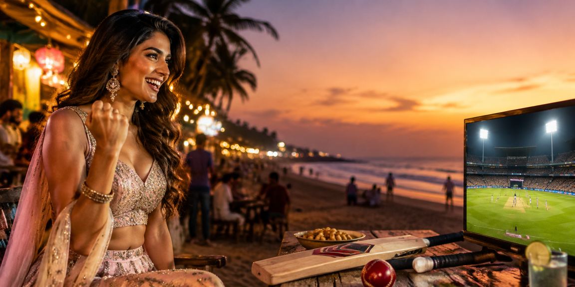 Goa beach cricket betting with Bollywood theme